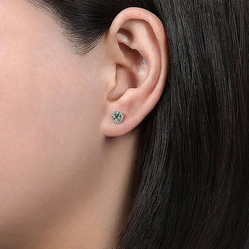 Gabriel & Co. Earrings 14K White Gold Peridot Stud Earrings with Diamond Halo
